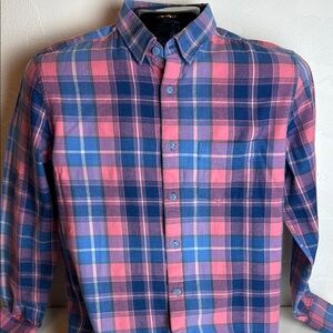 Twillory untuck(able) Men's Pink and Blue Plaid Long Sleeve Button Down Shirt XL